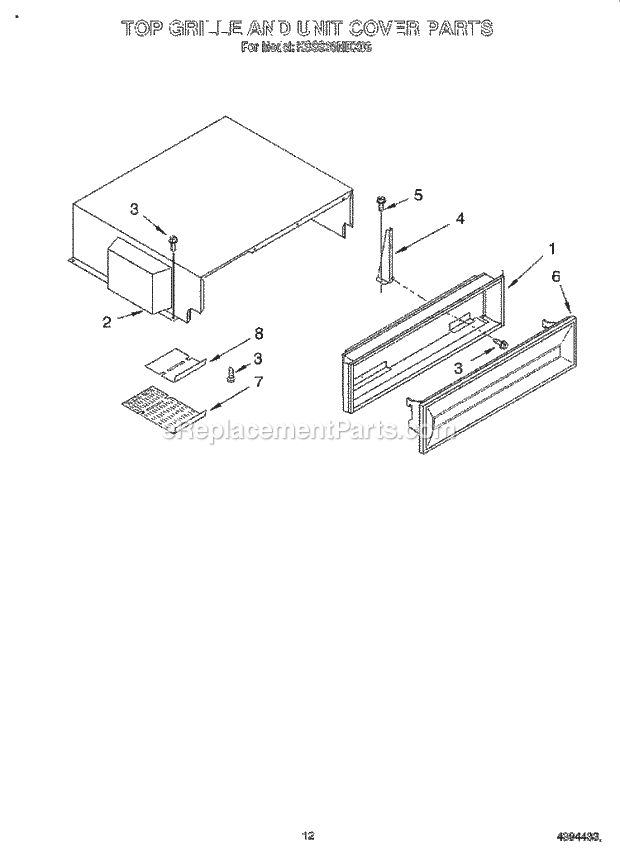 KitchenAid KSSS36MDX03 Refrigerator Top Grille and Unit Cover Diagram