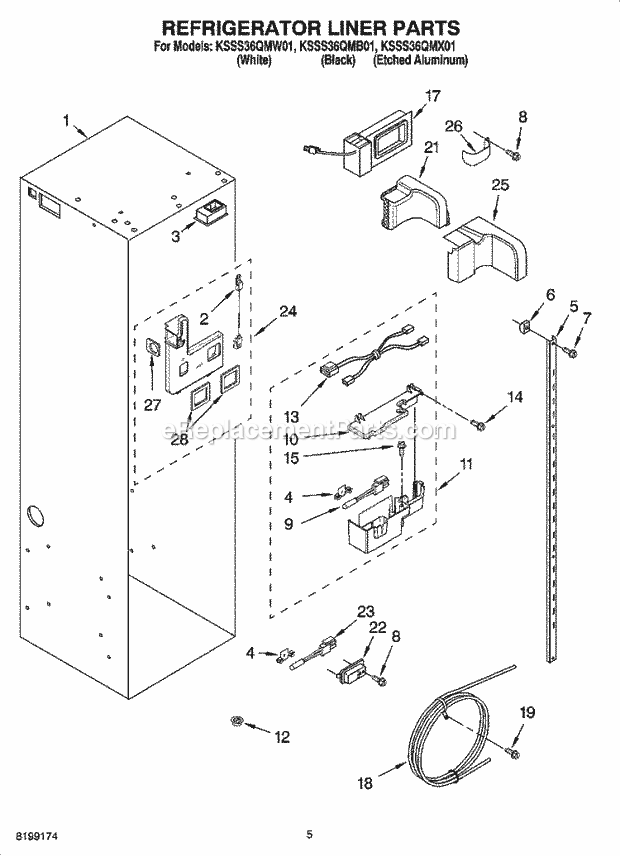 KitchenAid KSSS36QMW01 Refrigerator Refrigerator Liner Parts Diagram