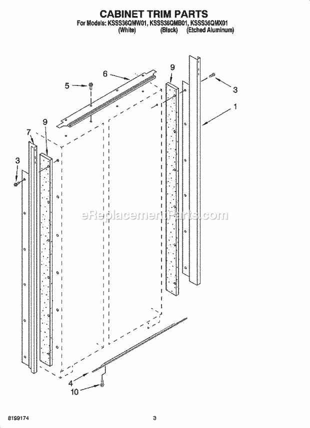 KitchenAid KSSS36QMW01 Refrigerator Cabinet Trim Parts Diagram