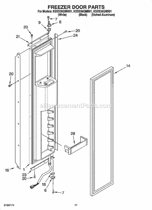 KitchenAid KSSS36QMW01 Refrigerator Freezer Door Parts Diagram