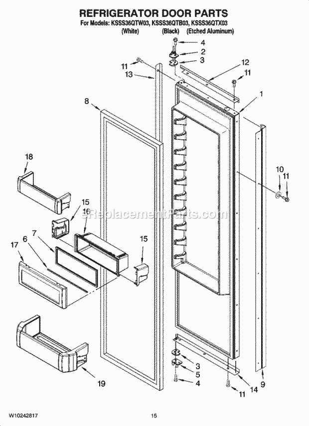 KitchenAid KSSS36QTB03 Refrigerator Refrigerator Door Parts Diagram