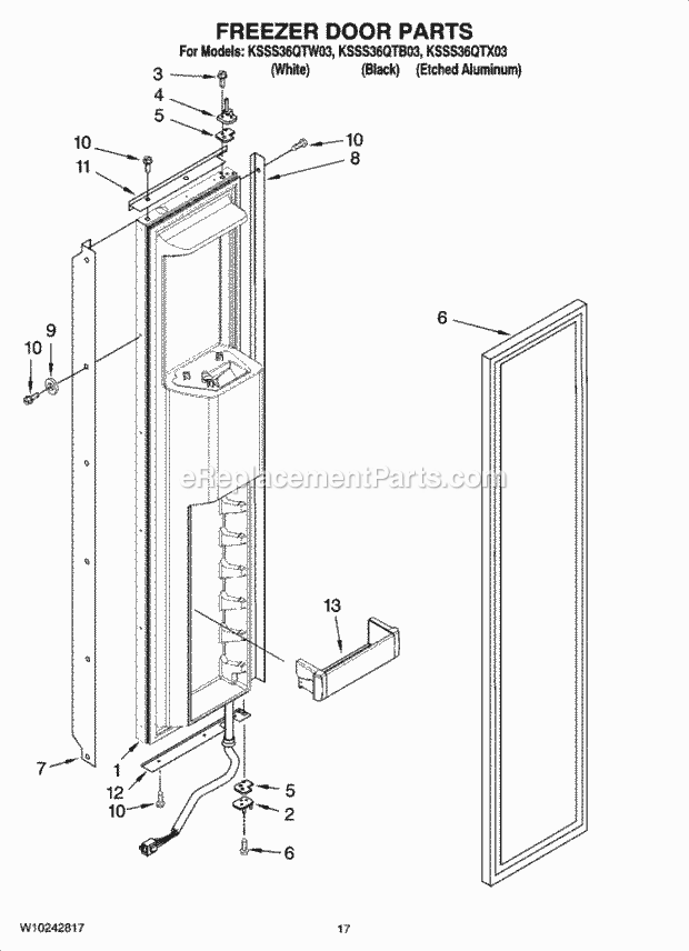 KitchenAid KSSS36QTB03 Refrigerator Freezer Door Parts Diagram