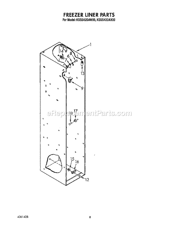 KitchenAid KSSS42DAX00 Refrigerator Freezer Liner Diagram