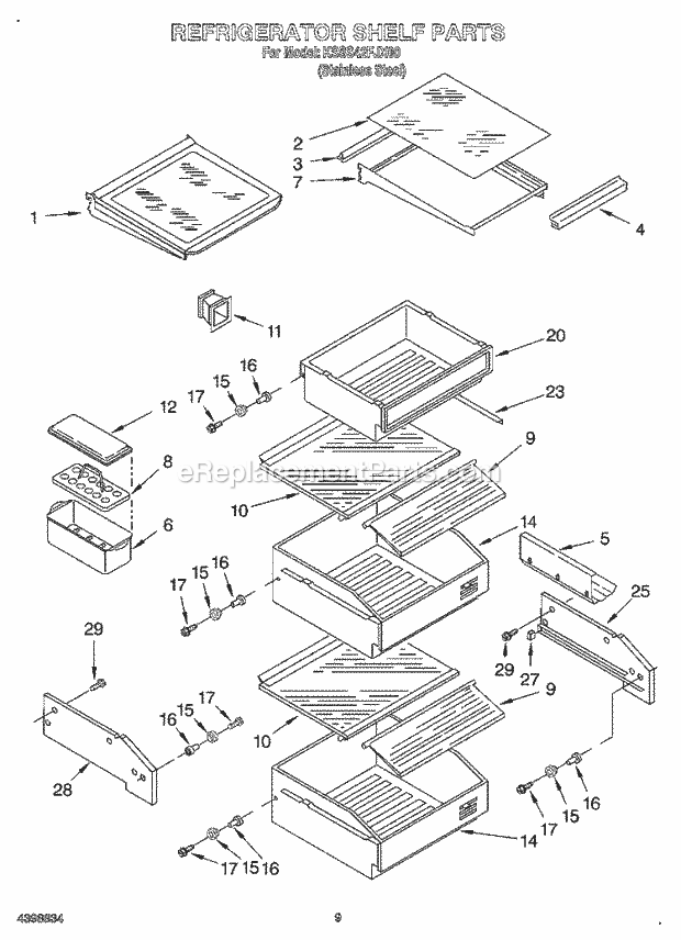 KitchenAid KSSS42FJX00 Refrigerator Refrigerator Shelf Diagram