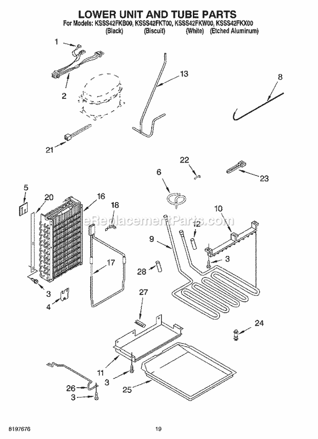 KitchenAid KSSS42FKX00 Refrigerator Lower Unit and Tube Diagram