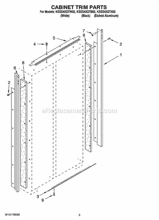 KitchenAid KSSS42QTW02 Refrigerator Cabinet Trim Parts Diagram