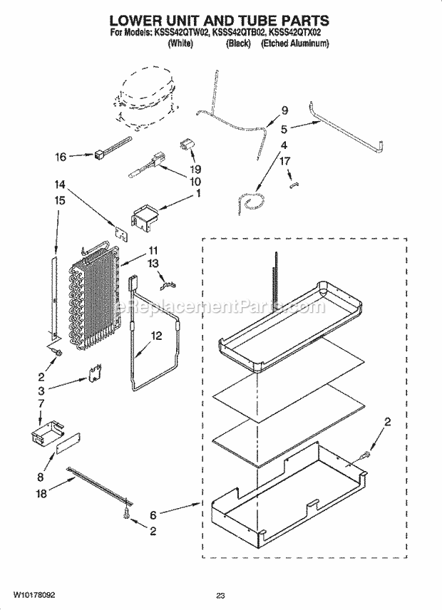 KitchenAid KSSS42QTW02 Refrigerator Lower Unit and Tube Parts Diagram