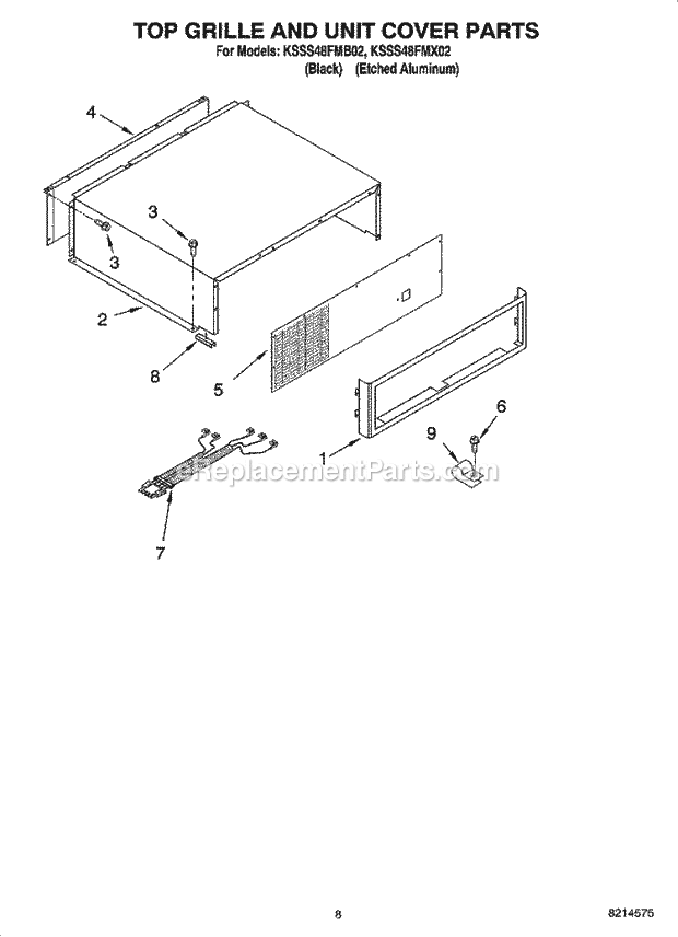 KitchenAid KSSS48FMX02 Refrigerator Top Grille and Unit Cover Parts Diagram