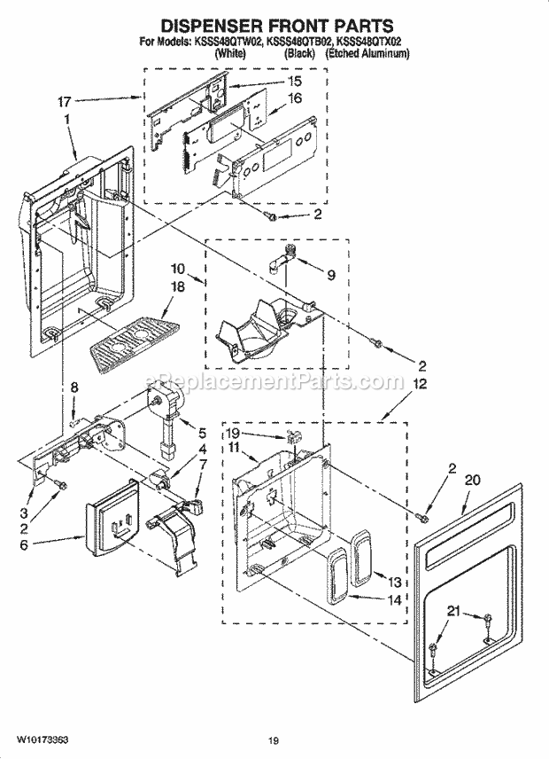 KitchenAid KSSS48QTX02 Refrigerator Dispenser Front Parts Diagram