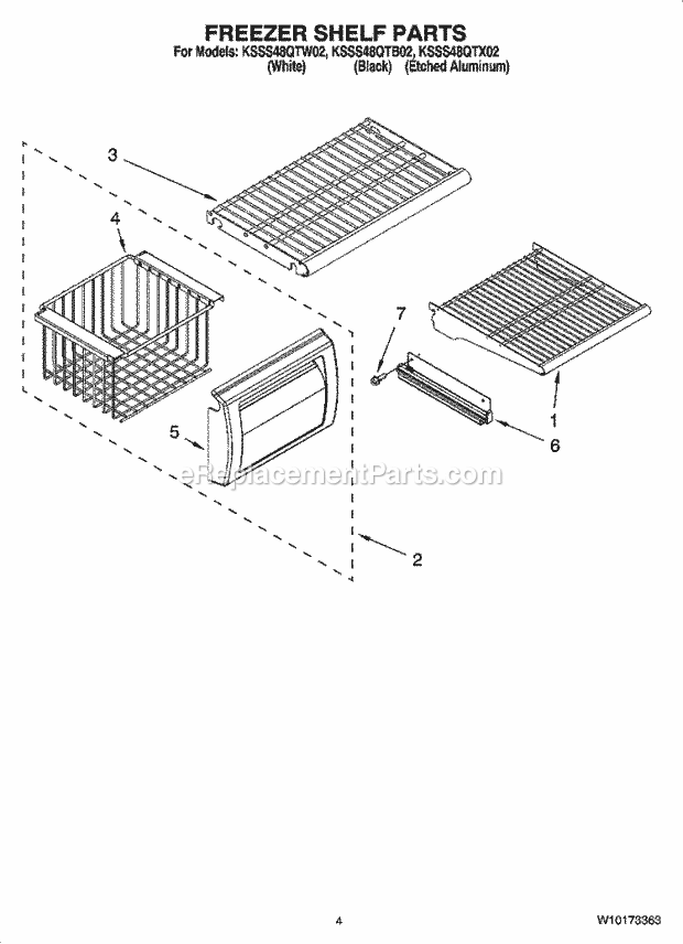KitchenAid KSSS48QTX02 Refrigerator Freezer Shelf Parts Diagram