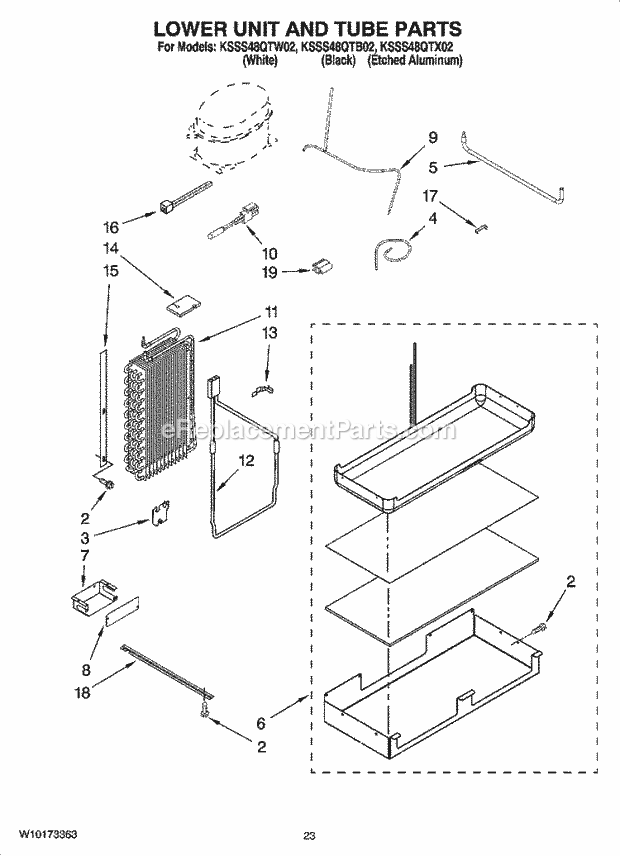 KitchenAid KSSS48QTX02 Refrigerator Lower Unit and Tube Parts Diagram