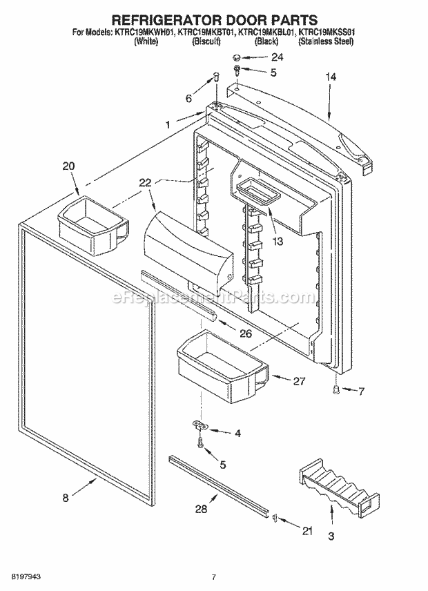 KitchenAid KTRC19MKWH01 Refrigerator Refrigerator Door Diagram