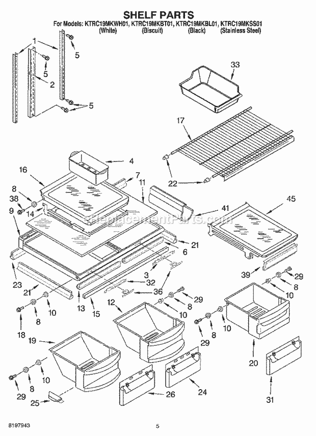 KitchenAid KTRC19MKWH01 Refrigerator Shelf Diagram