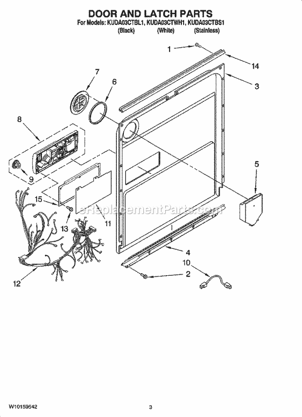 KitchenAid KUDA03CTBL1 Dishwasher Door and Latch Parts Diagram