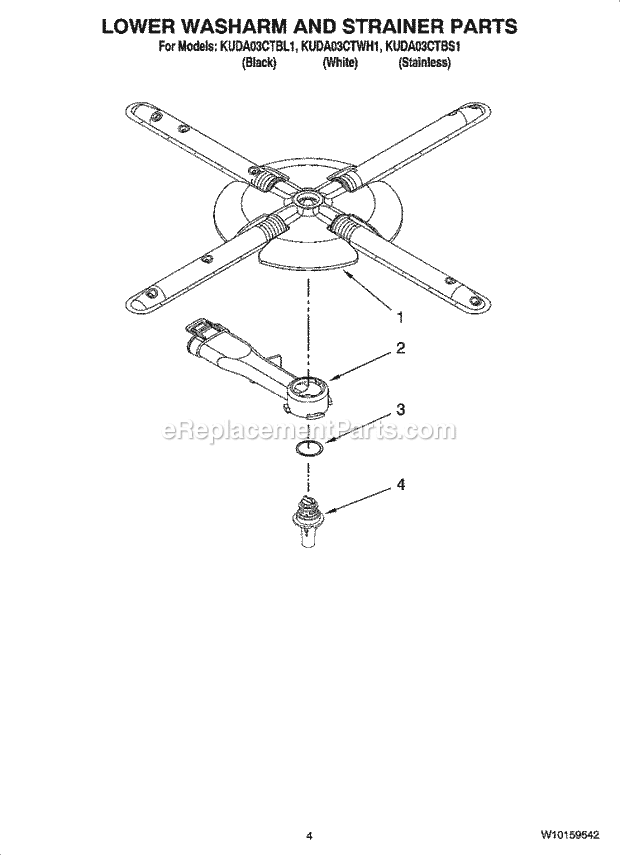 KitchenAid KUDA03CTWH1 Dishwasher Lower Washarm and Strainer Parts Diagram