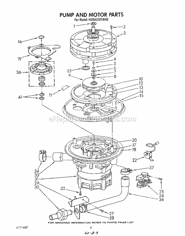 KitchenAid KUDA220TWH0 Dishwasher Pump and Motor Diagram