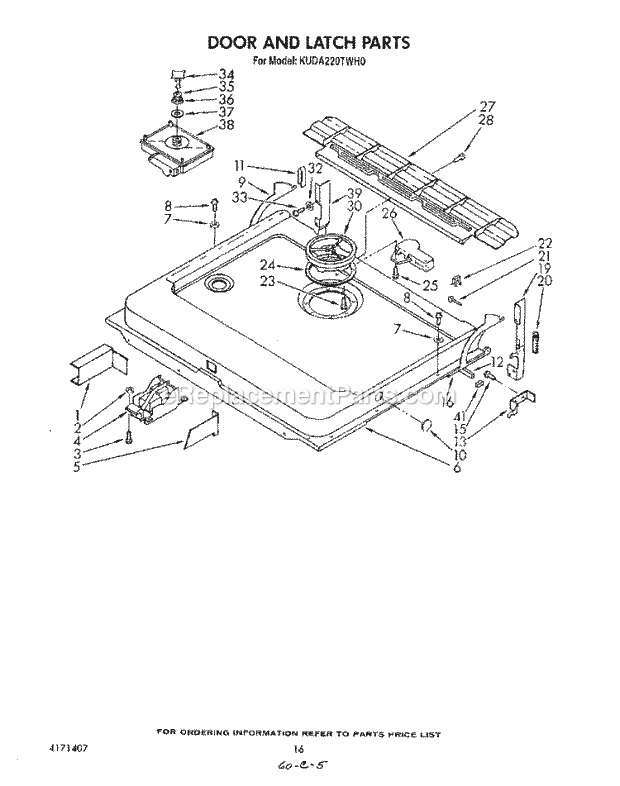 KitchenAid KUDA220TWH0 Dishwasher Door and Latch Diagram