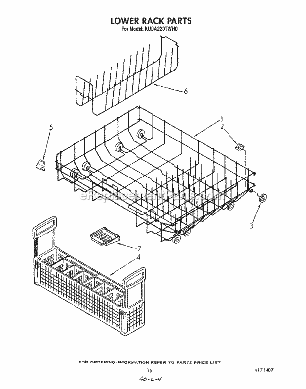 KitchenAid KUDA220TWH0 Dishwasher Lower Rack Diagram