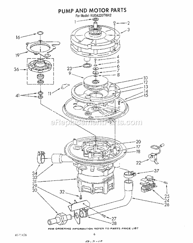 KitchenAid KUDA220TWH2 Dishwasher Pump and Motor Diagram