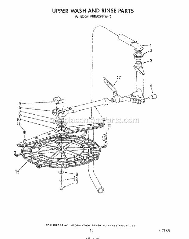 KitchenAid KUDA220TWH2 Dishwasher Upper Wash and Rinse Diagram