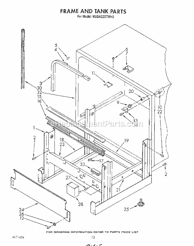 KitchenAid KUDA220TWH2 Dishwasher Frame and Tank Diagram