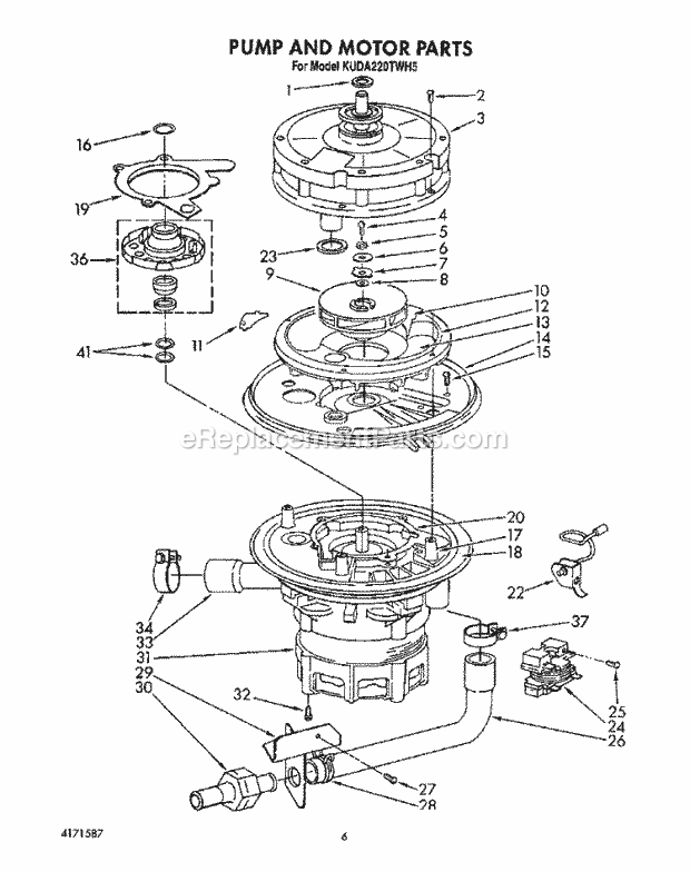 KitchenAid KUDA220TWH5 Dishwasher Pump and Motor Diagram
