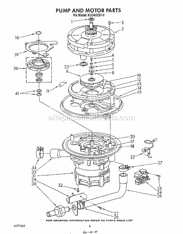 KitchenAid KUDA22ST0 Dishwasher Pump and Motor Diagram