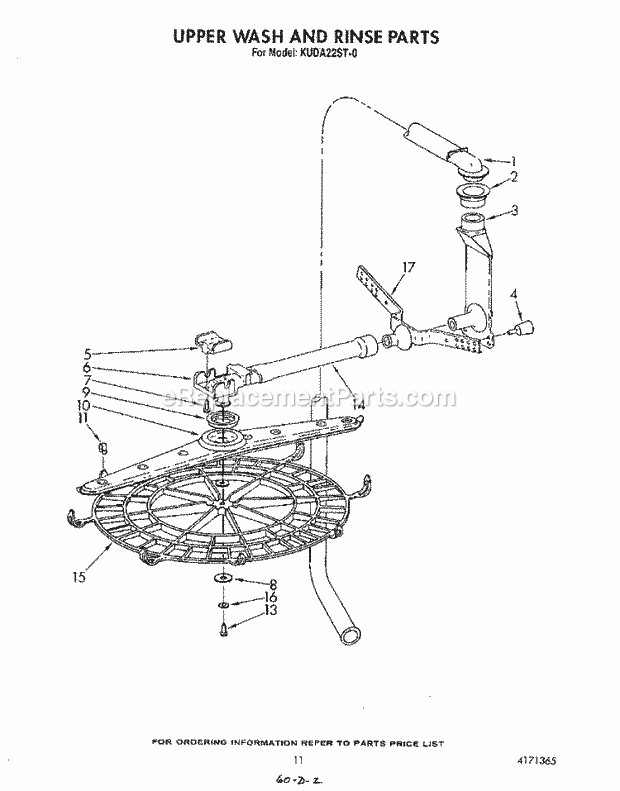 KitchenAid KUDA22ST0 Dishwasher Upper Wash and Rinse Diagram