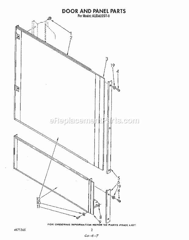 KitchenAid KUDA22ST0 Dishwasher Door and Panel Diagram