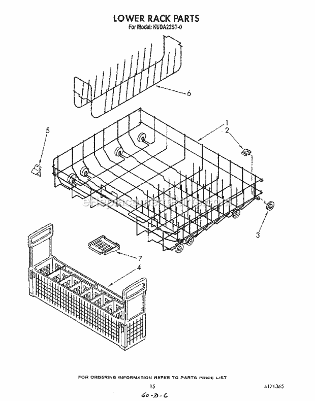 KitchenAid KUDA22ST0 Dishwasher Lower Rack Diagram