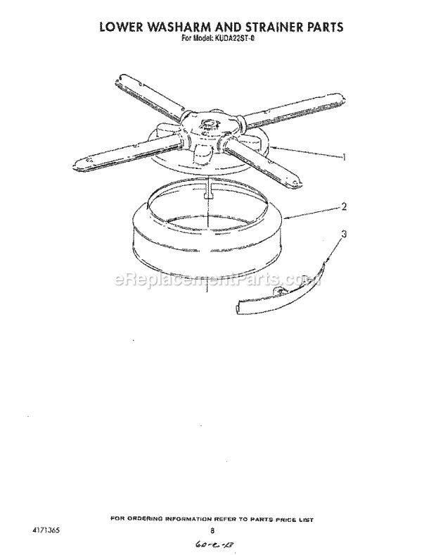 KitchenAid KUDA22ST0 Dishwasher Lower Washarm and Strainer Diagram