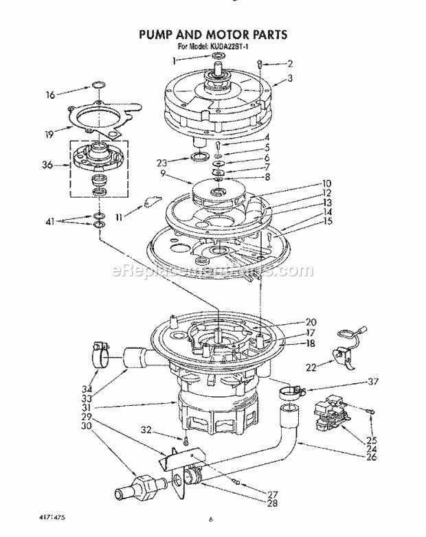 KitchenAid KUDA22ST1 Dishwasher Pump and Motor Diagram