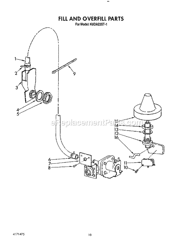 KitchenAid KUDA22ST1 Dishwasher Fill and Overfill Diagram