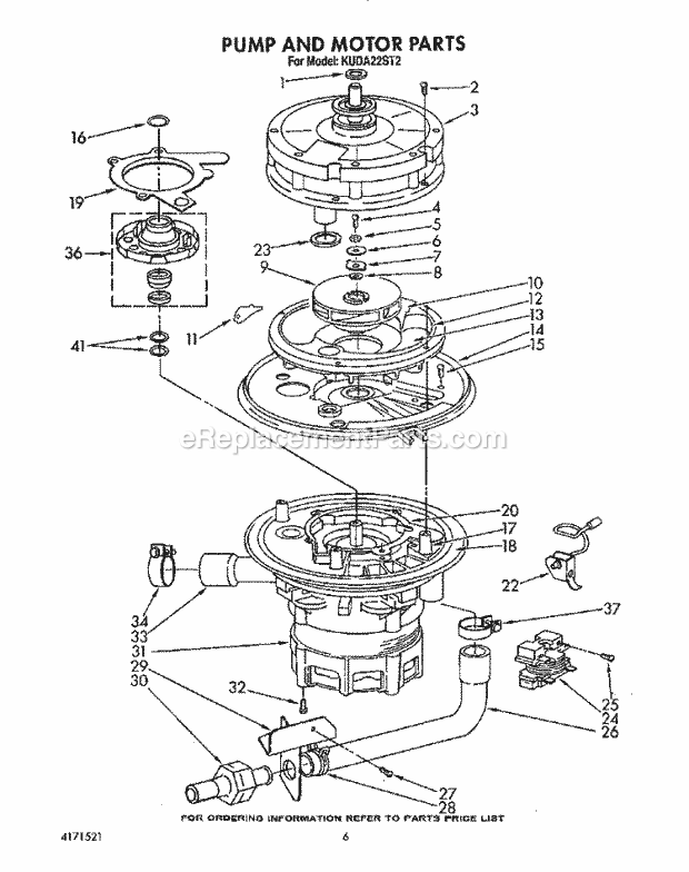 KitchenAid KUDA22ST2 Dishwasher Pump and Motor Diagram