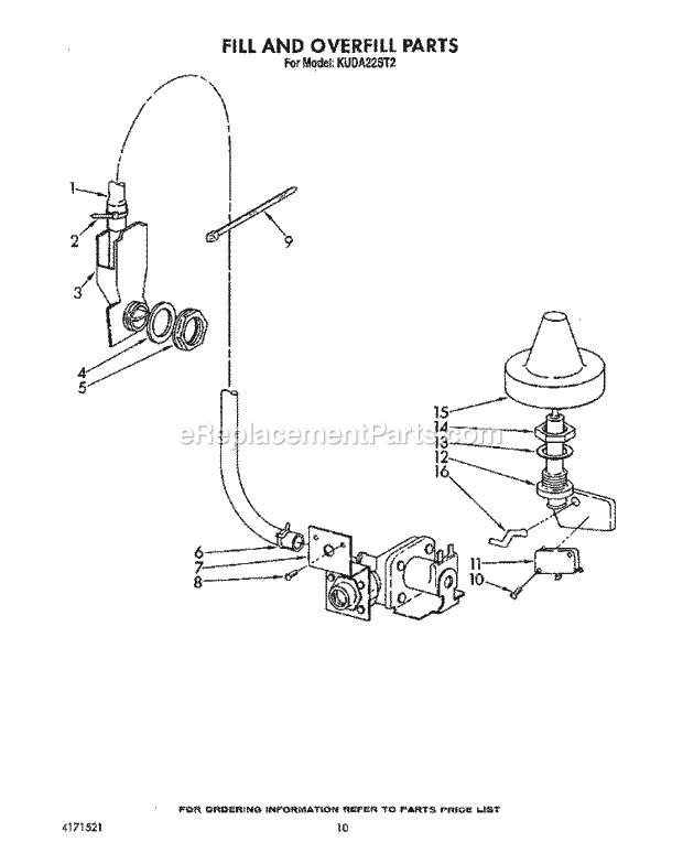 KitchenAid KUDA22ST2 Dishwasher Fill and Overfill Diagram