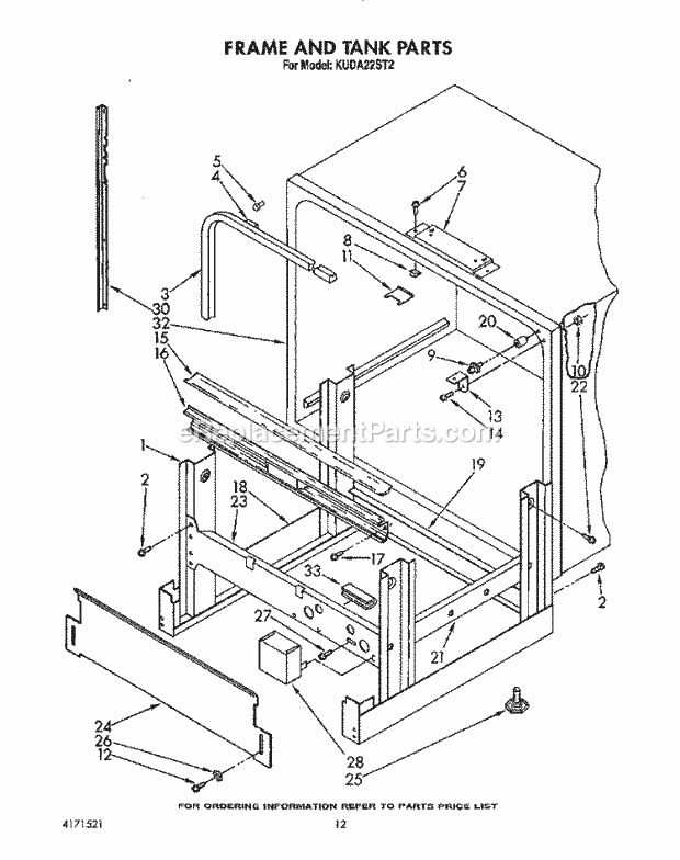 KitchenAid KUDA22ST2 Dishwasher Frame and Tank Diagram
