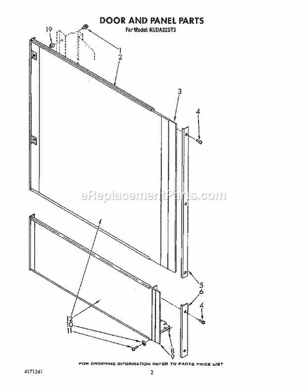 KitchenAid KUDA22ST3 Dishwasher Door and Panel Diagram