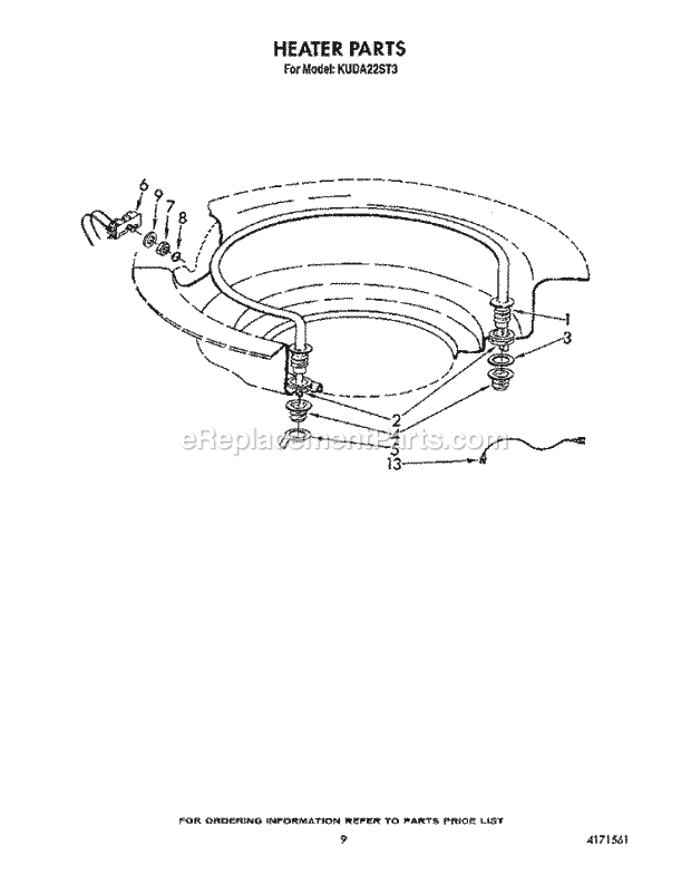 KitchenAid KUDA22ST3 Dishwasher Heater Diagram