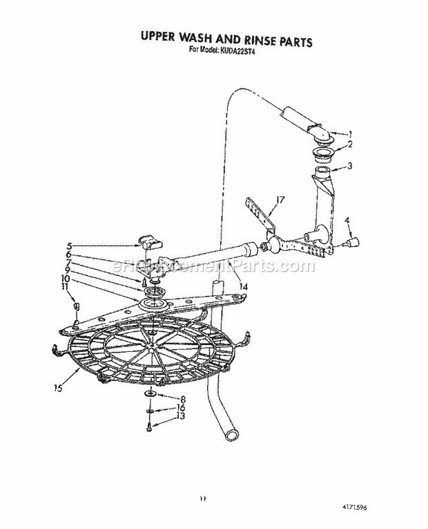 KitchenAid KUDA22ST4 Dishwasher Upper Wash and Rinse Diagram