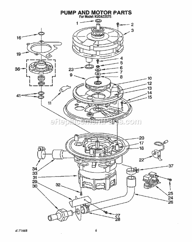 KitchenAid KUDA22ST5 Dishwasher Pump and Motor Diagram