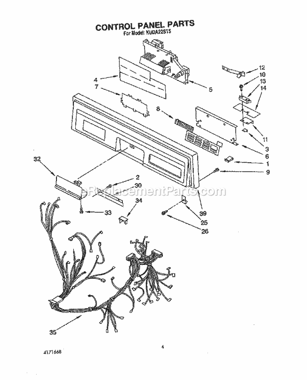 KitchenAid KUDA22ST5 Dishwasher Control Panel, Lit/Optional Diagram