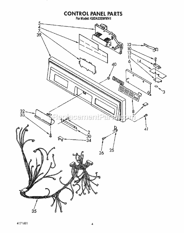 KitchenAid KUDA22SWWH1 Dishwasher Control Panel, Lit/Optional Diagram