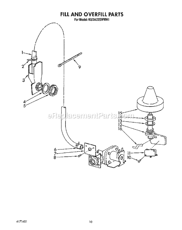 KitchenAid KUDA22SWWH1 Dishwasher Fill and Overfill Diagram