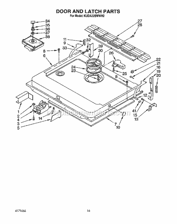 KitchenAid KUDA22SWWH2 Dishwasher Door and Latch Diagram