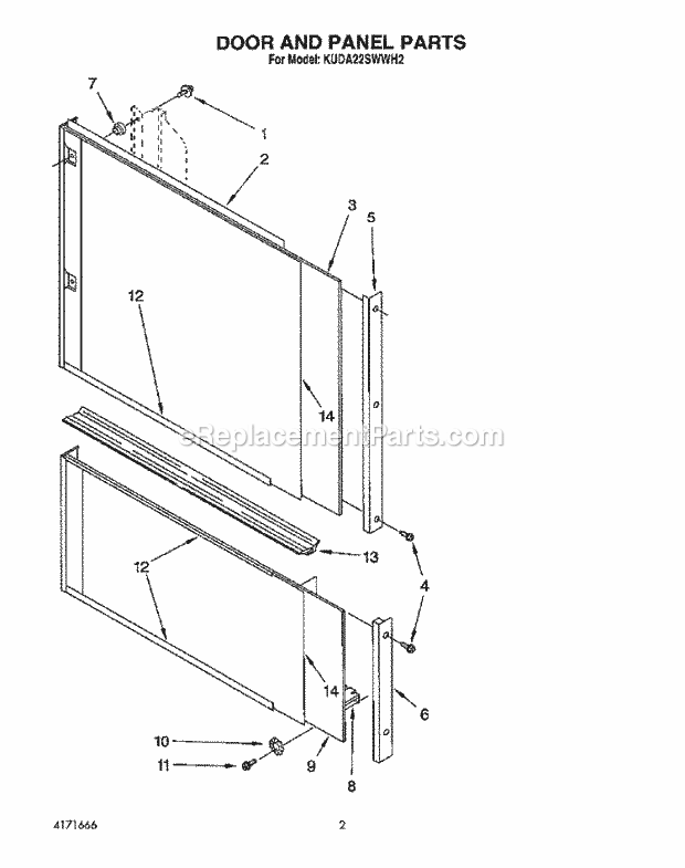 KitchenAid KUDA22SWWH2 Dishwasher Door and Panel Diagram