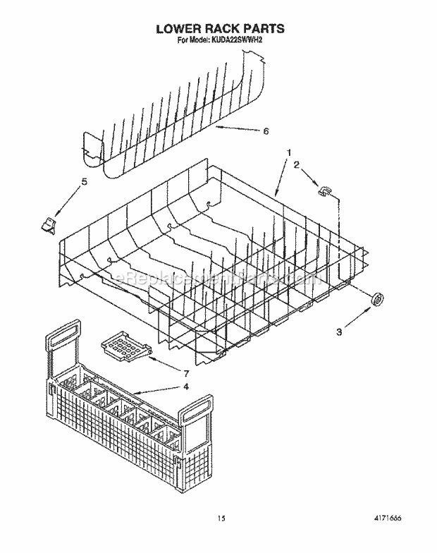 KitchenAid KUDA22SWWH2 Dishwasher Lower Rack Diagram