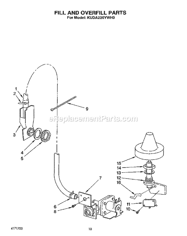 KitchenAid KUDA230YWH0 Dishwasher Fill and Overfill Diagram