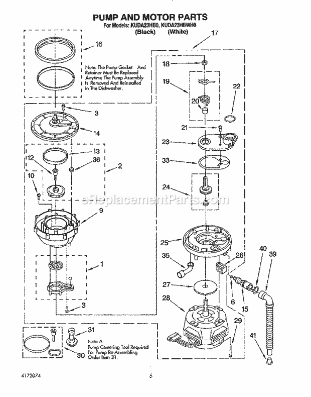 KitchenAid KUDA23HB0 Dishwasher Pump and Motor Diagram