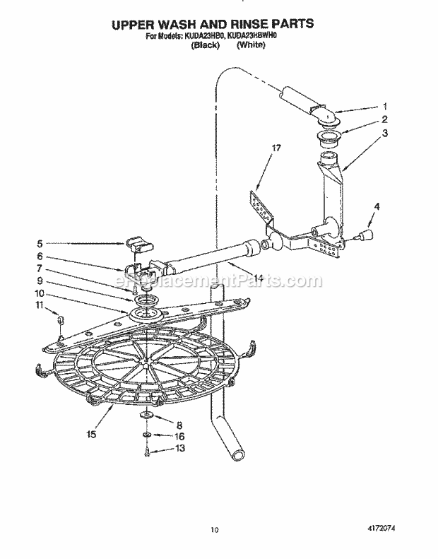 KitchenAid KUDA23HB0 Dishwasher Upper Wash and Rinse Diagram