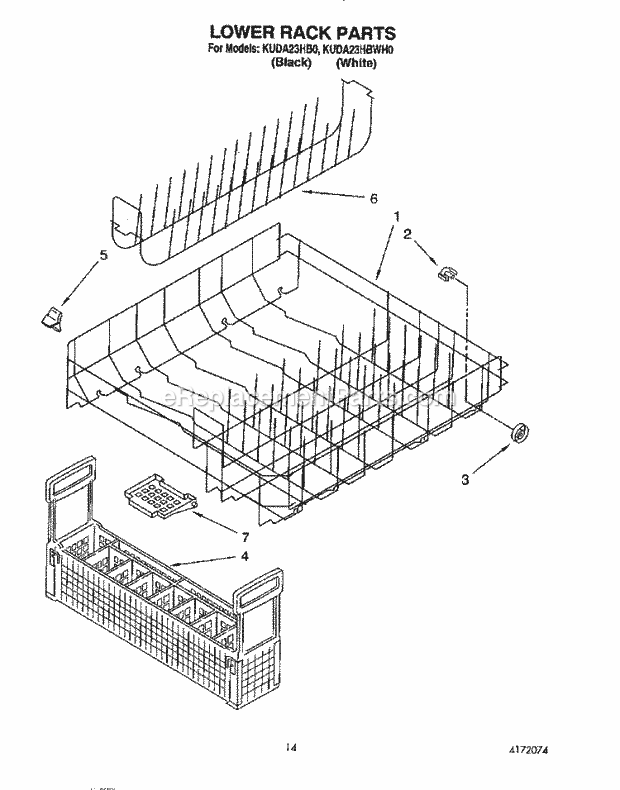 KitchenAid KUDA23HB0 Dishwasher Lower Rack Diagram